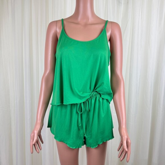 Capella Two Piece Tank Top & Shorts Pajama Sleeping Loungewear Set Size LG Green - Picture 1 of 10